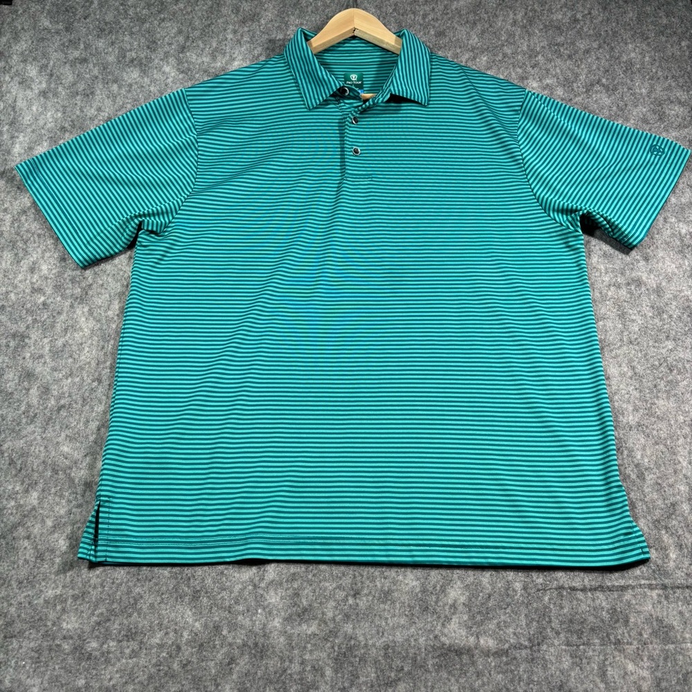 Pro Tour Mens Blue Striped Coolplay Short Sleeve Polo‎ Size L
